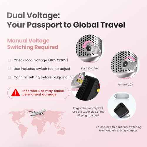 PRITECH 1000W Dual Voltage Ceramic Ionic Hair Dryer Brush,4-in-1 Hot Air Styler & One Step Volumizer for Straight & Curly Hair Salon (110-120V/220-240V),Blush Silver