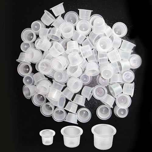 300pcs Tattoo Ink Cups Mixed with 4 Caps Holders,New Star Tattoo 100 Small 100 Medium 100 Large Tatto Pigment Caps +4 Cups Holders for Tattooing Ink Permanent Makeup Container Accessory