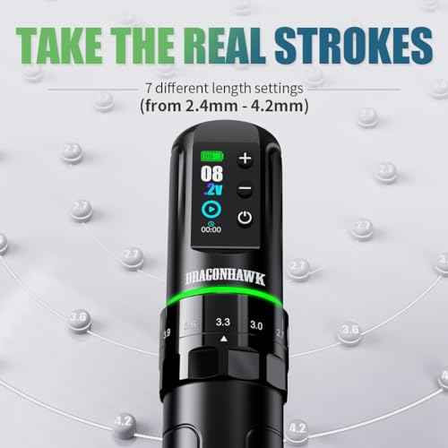 Dragonhawk L3 Tattoo Kit, Cordless/Cord Complete Tattoo Gun Kit Pen Machine, 7 Strokes Length, 2 Batteries 2,000mAh Power Supply with Extra Battery Rca Jack Part, Pro Tattoo Needles for Beginner