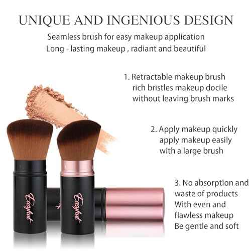 Retractable Kabuki Makeup Brushes 2 Pcs Blush Brushes Set Portable Powder Brushes with Flat and Angled Top for Liquid Cream Cosmetics Travel. (rose gold)