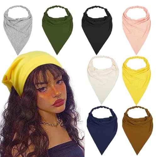 WOVOWOVO 8 Pack Large Scarf Headbands for Women, Elastic Boho Triangle Bandana Head Scarves Non Slip Cute Turban Head band Floral Printed Hair Accessories