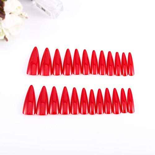 Mosako Stiletto Press on Nails Extra Long Fake Nail Red False Nails Tips Glossy Full Cover Acrylic Nails Faux Fingernails Manicure Designed Stick on Nails for Women and Girls 24Pcs