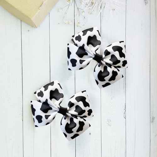 4Pcs Cow Print Bows for Girls Cow Print Hair Bow Clips Cute Hair Accessories for Girls