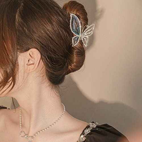 Butterfly Metal Hair Claw Clips Fashion Sparkly Glitter Rhinestones Hair Barrettes Strong Hold Styling Hair Accessories for Women Girls Thinner Thick Hair Styling