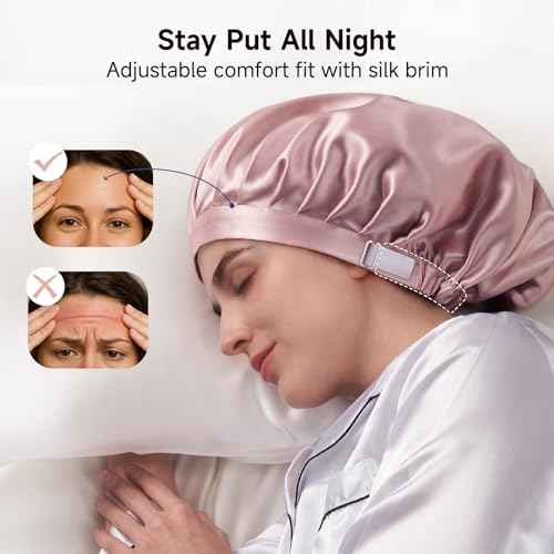 Kaome 100% Mulberry Silk Bonnet for Sleeping Women, 22 Momme Double Layer Silk Hair Wrap, Non-Slip Sleep Cap with Adjustable