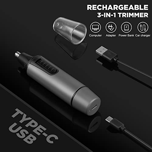 AREYZIN Nose Hair Trimmer for Men,Rechargeable Ear and Nose Trimmer Kit,Professional Painless Eyebrow Facial Hair Clipper, IPX7 Waterproof,Dual Edge Blades Easy Cleansing,Dark Gray
