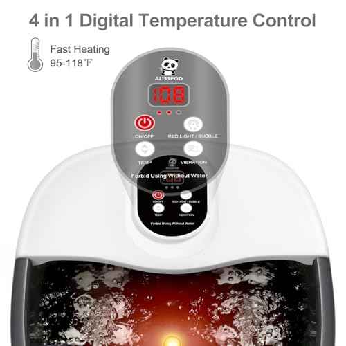 Foot Spa Bath Massager with Heat Bubbles and Vibration Massage and Jets, 16 OZ Calming Lavender Foot Soak Epsom Salt, Foot Soaker with Red Light, 22 Massage Rollers, Adjustable Temp - Black