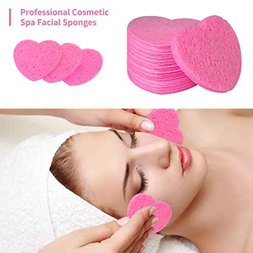 50-Count Facial Sponges Compressed, 100% Natural Cellulose Face Sponge Professional Cosmetic Spa Sponges for Face Cleansing, Exfoliating Mask, Makeup Removal for Travel and Home, Pink