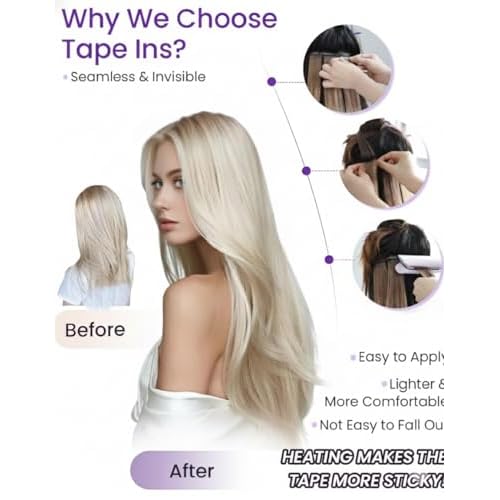 LaaVoo Tape in Human Hair Extensions Balayage Hair Tape in Extensions Ombre Brown to Ash Blonde with Platinum Blonde Tape on Extensions Real Straight Hair 22inch 50g 20pcs