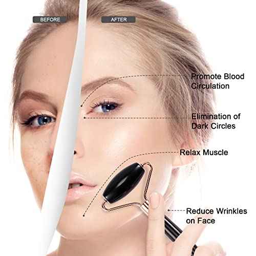 Jade Roller for Face, Facial Roller Massager Skin Care Tool, Gua Sha Facial Tools for Face, Neck, Eyes, Reduce Puffiness of The Skin (Black)