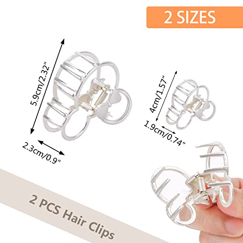 Hair Clip, 2Pcs Metal Silver Hair Claw Clips for Thick Heavy Hair, Mouse Head Hollow Out Non-slip Hair Catch Barrette Jaw Clamp Fashion Hair Styling Accessories for Women