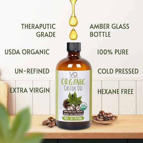 VITAL AFFAIR Pure Castor Oil Organic Cold Pressed Unrefined Glass Bottle-USDA Certified for Castor Oil Pack Wrap for Face,Hair Growth,Eyelashes,Eyebrows-16oz