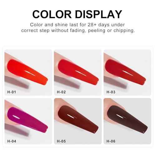 beautilux Hema-Free Red Gel Nail Polish, 6 Color Bright Dark Burgundy Red Gel Polish High Gloss Soak Off UV Nail Art Gel Manicure Salon at Home for Women