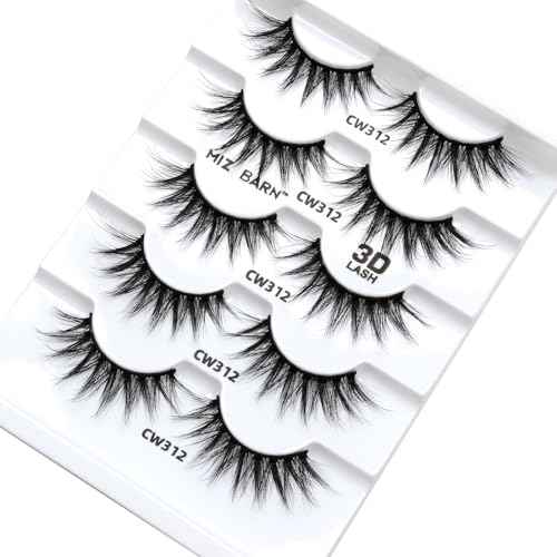 Miz Barn Lashes 3D Cashmere Long Extension Eyelashes Natural Look Soft Reusable False Eyelashes Multipack Wispy Fake Eyelashes 5 Pairs Natural Strip Lashes (CW312)