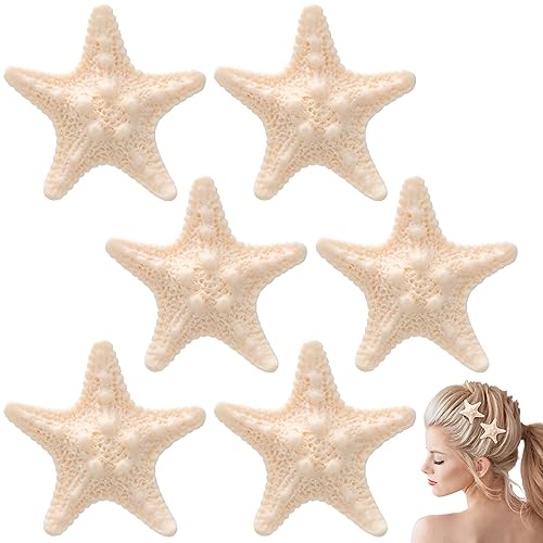 6Pcs Starfish Hair Clips, Resin Cute Beach Sea Hair Barrettes Pins, Mermaid Headpiece Hair Alligator Clips for Women Girls Hair Accessories Birthday Gift