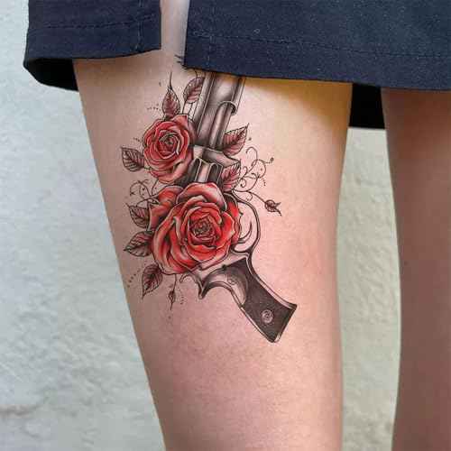 8 Sheets Waterproof Body Art Arm leg Temporary Tattoo Sticker Black Red Rose Flower Wing Gun Butterfly Suit for Men and Women