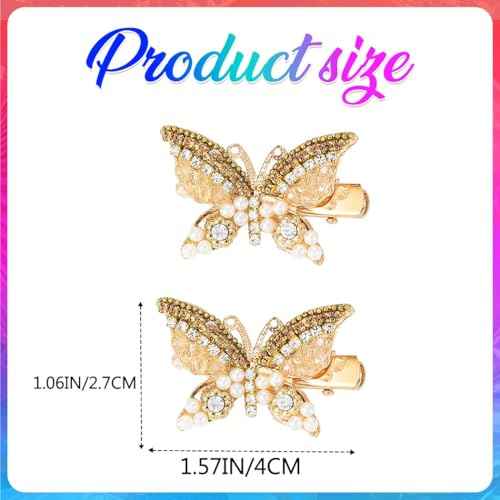 BARTOSI Butterfly Hair Clips Sparkly Gold Hair Clip Small Cute Hair Pins Butterfly Hair Accessories for Women and Girls (Pack of 2)