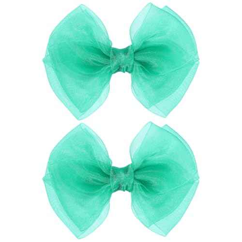 Green Hair Bow Clips 4 inch Mesh Ribbon Tulle Hairbow Barrettes Cute Handmade Christmas Party Dress outfit Decoration Accessories Easter Gift for School Kids Teens Toddler Girls Women