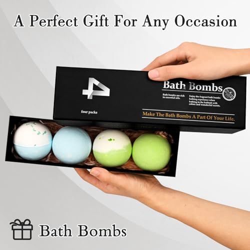 4 Pcs Bath Bombs for Men, Handmade Large Bath Bomb for Bubble&Spa Bath,Organic Essential Oil Bathbombs with Natural Ingredients Relaxing Scents,Great Gift Set for Him,Father,Husband,Boy Friend