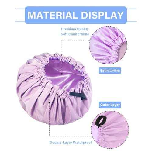 Aquior Shower Cap,Extra Adjustable Shower Caps for Women Double-Layer Waterproof Reusable Hair Cap, Large Size Hair Cap for All Hair,for Girls Spa Bath,Soft and Comfortable (Purple)