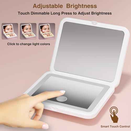 Rechargeable LED Lighted Compact Travel Mirror - 2-Sided Fold Mini Makeup Mirror with 1X/5X Magnification for Purse