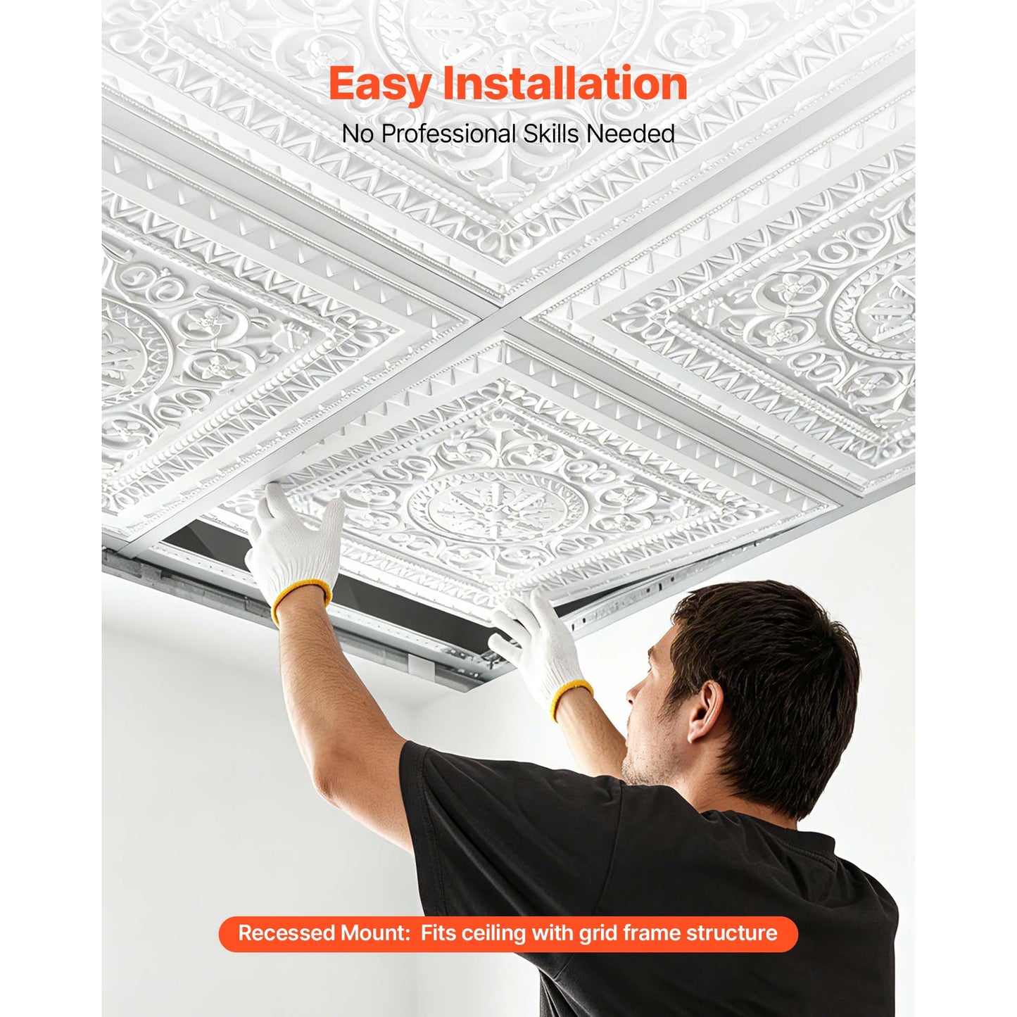 24x24 Inch PVC Ceiling Tiles 12-Pack White Geometric Wall Panels - Easy to Install and Paintable
