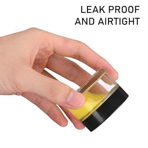 4 Pack 1oz Small Glass Containers with Lids, Glass Jars with Black Lids & Stickers, Mini Reusable Empty Container for Creams, Lotion, Cosmetic