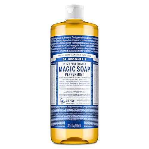 Dr. Bronner's Pure-Castile Magic Liquid Soap - Made with Regenerative Organic Certified Oils- 18-in-1 Uses for Face, Body, Hand, Hair, Laundry & More- Vegan, Non-GMO- Body Wash- Peppermint,32oz