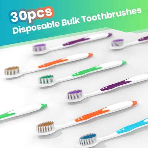 30 Pack Bulk Toothbrushes with Covers, Individually Wrapped Tooth Brush Pack for Adults & Kids, Disposable Toothbrush Medium Soft for Travel, Donations, Hotels