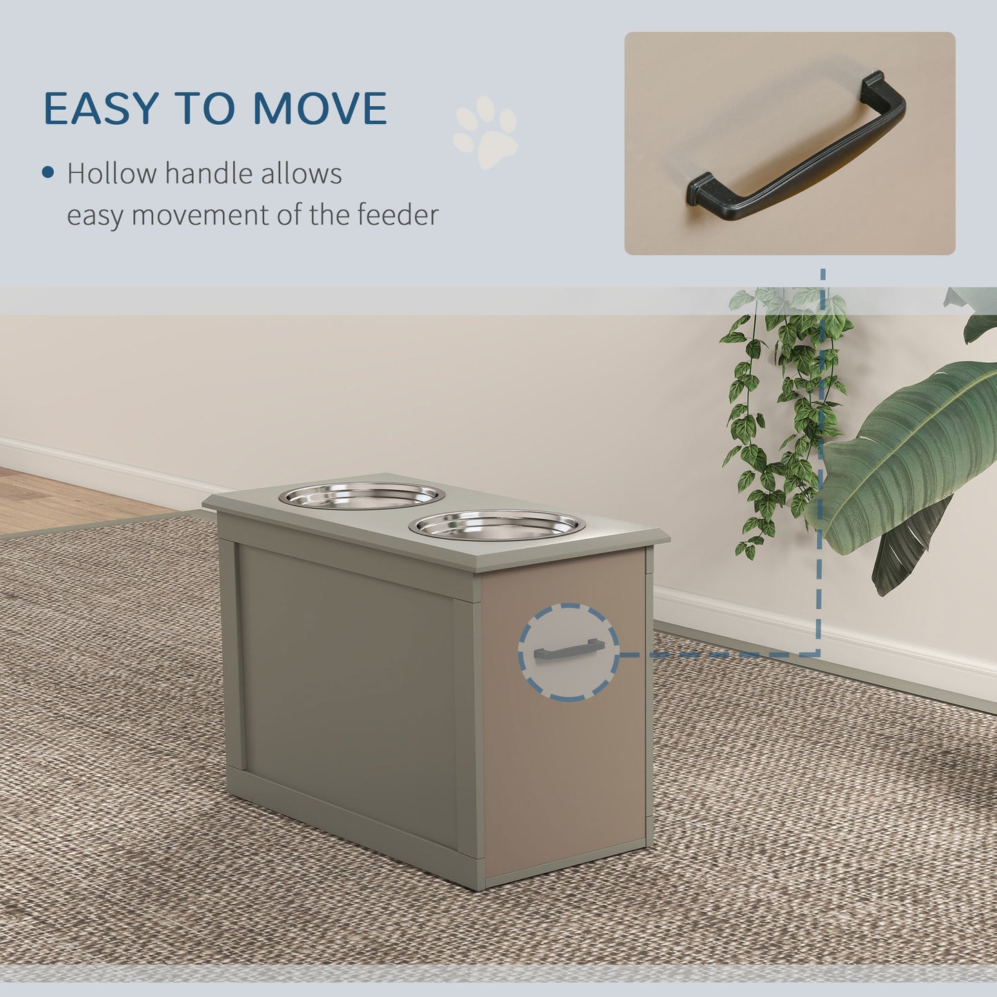 Raised Pet Feeding Station with 2 Stainless Steel Bowls for Large Dogs - Gray