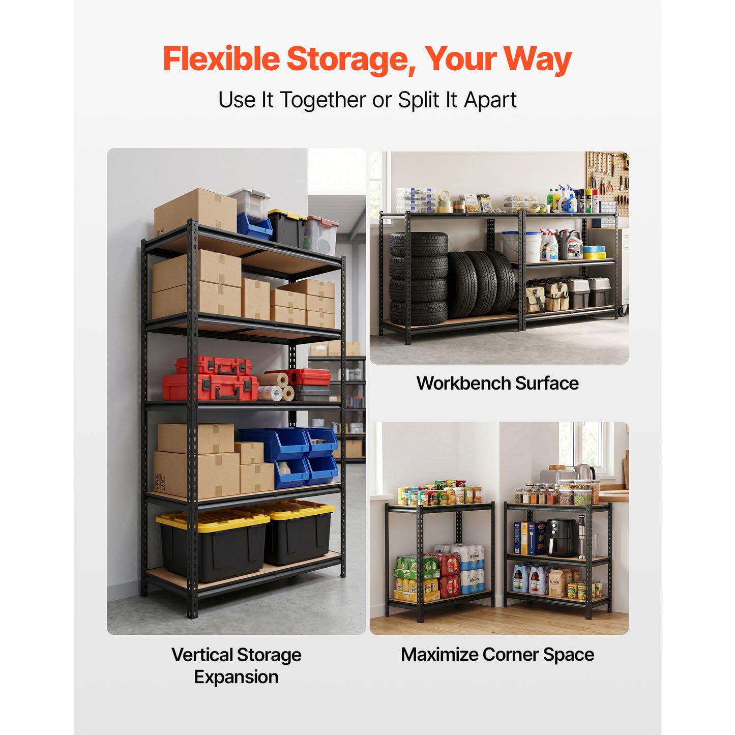 Heavy Duty Garage Storage Shelves 5-Tier Adjustable Metal Utility Rack 2500 Lbs Capacity