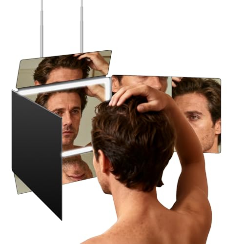 5 Way Mirror for Self Hair Cutting,360 Haircuts Mirror Men for Barber Use Tools,to See Back of Head,Tri Fold with Portable Height Adjustable Telescoping Hooks