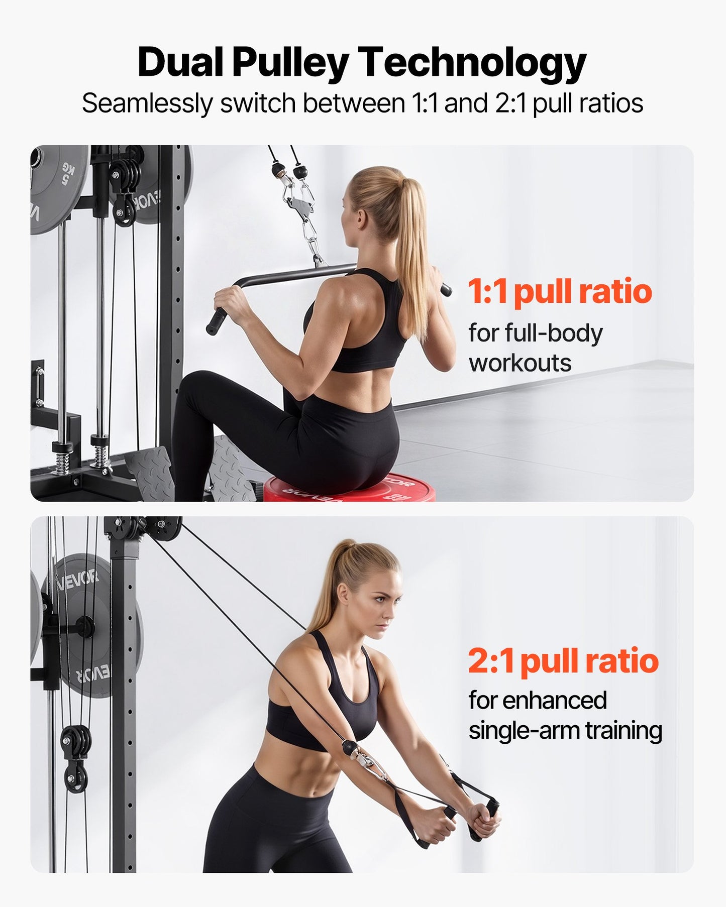 Lat Pulldown Machine 3-in-1 Cable System Home Gym Wall-Mount, 500 Lb Capacity