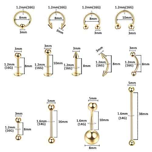 58PCS Body Piercing Kit Surgical Steel 14G 16G BCR CBR Labret Lip Rings Cartilage Daith Earrings Belly Button Rings Nose Septum Piercing Jewelry Needles Gloves Clamps Tools