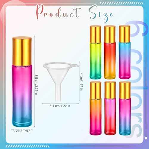 96 Pcs Essential Oil Roller Bottles 10ml Empty Glass Roller Bottles with Stainless Steel Balls Protection Leakproof with 5 Funnel for Travel Perfume Lip Gloss(Gradient Color)