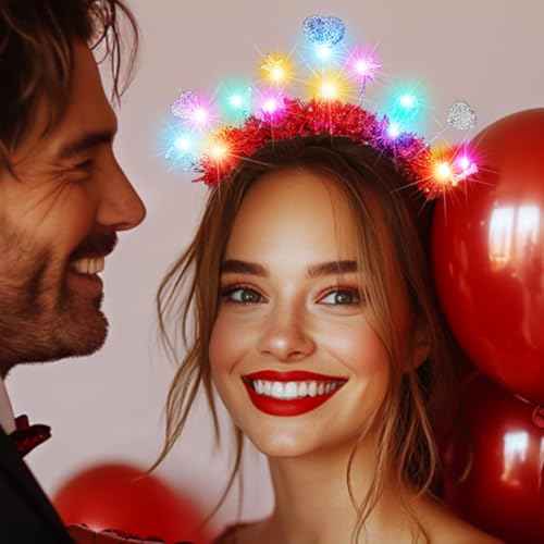 BARTOSI Valentine's Day Headbands Light Up Headband Love Heart Hair Band Hair Accessories for Women