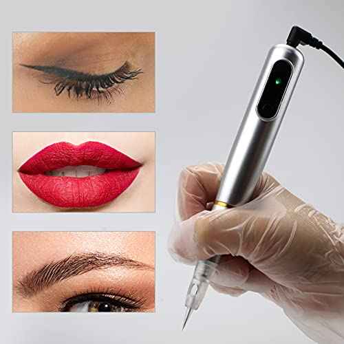 Guapa Semi Permanent Makeup Machine with LED Display 3 Speed Levels Brow Silver Tattoo Machine with 20pcs 1P/1R Needle Cartridges for Ombre Powder Brows Microblading Shading