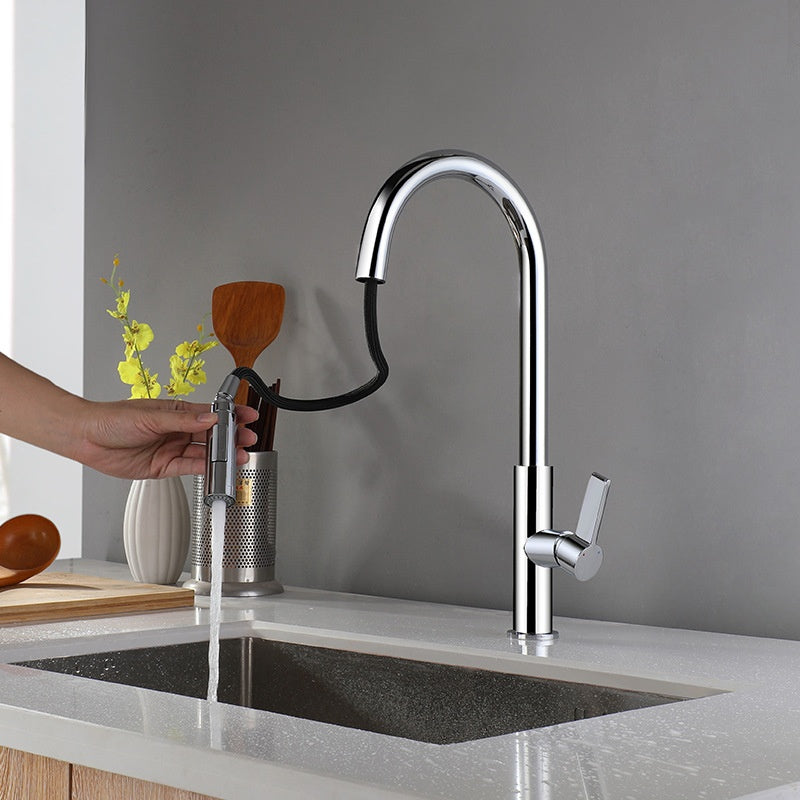 All-Copper Hot and Cold Kitchen Faucet for Sink - Modern Minimalist Design