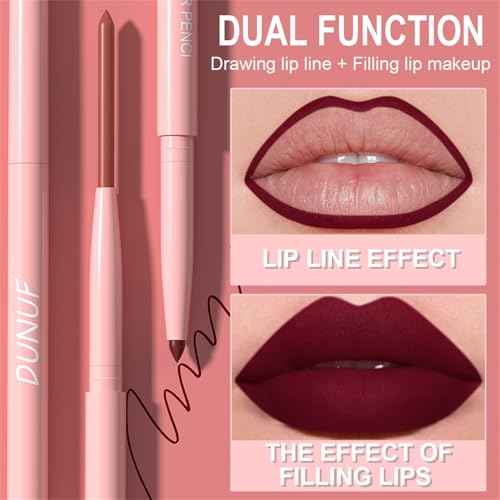 6Pcs Retractable Lip Liner Pencils Set, Mauve Maroon Dark Red Nude Chocolate Brown Plum 6 Rich Pigmented Shades Waterproof & Long-Lasting Creamy Matte Velvet Finish for Shaping & Sculpting Lips (#01)