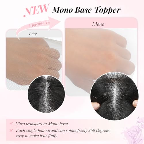 Fine Plus 12Inch Hair Toppers for Women Real Human Hair ? Mono Base 3"x5", Natural Black Virgin Quality, for Thinning Crown & Wide Parting, Lightweight & Breathable, Add Volume Can Be Curled