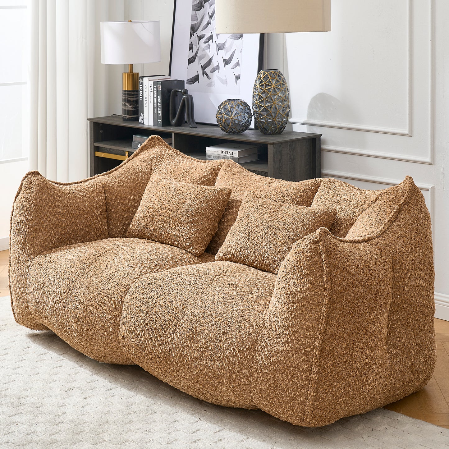 Comfortable Beanbag Chair for Two - Coffee Chenille Sofa