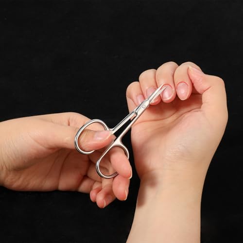 2 Pcs Cuticle Scissors, Stainless Steel Cuticle Scissors Extra Fine Curved Nail Scissor for Women & Men, Micro Serrated Manicure Scissor for Eyelash, Mustache, Eyebrow, Nose Hair, Toenail