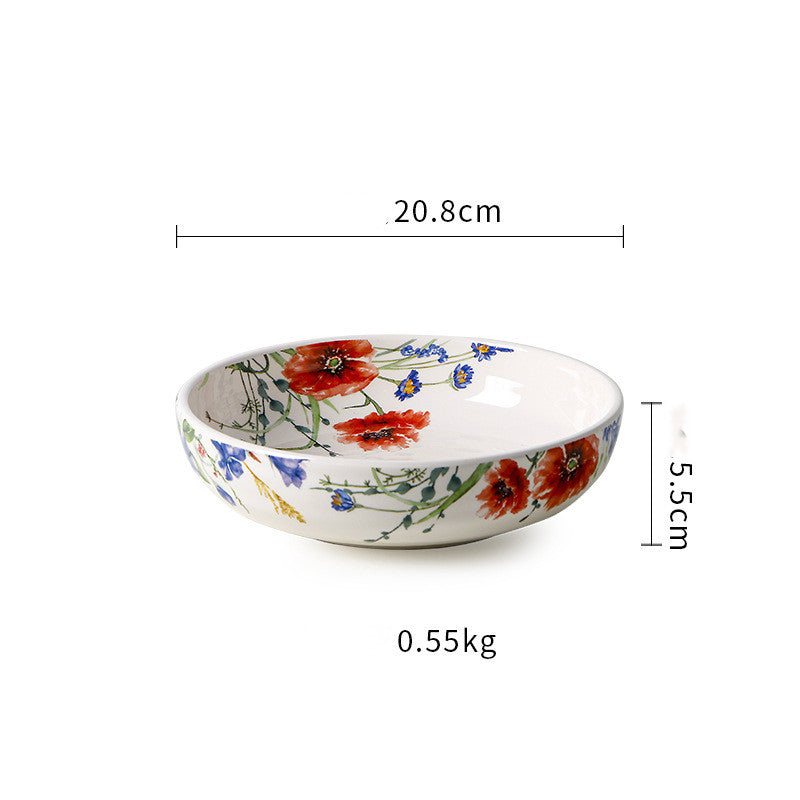 Round Hand Painted Ceramic Dinner Plate 8 Inch for Kitchen & Home Decor