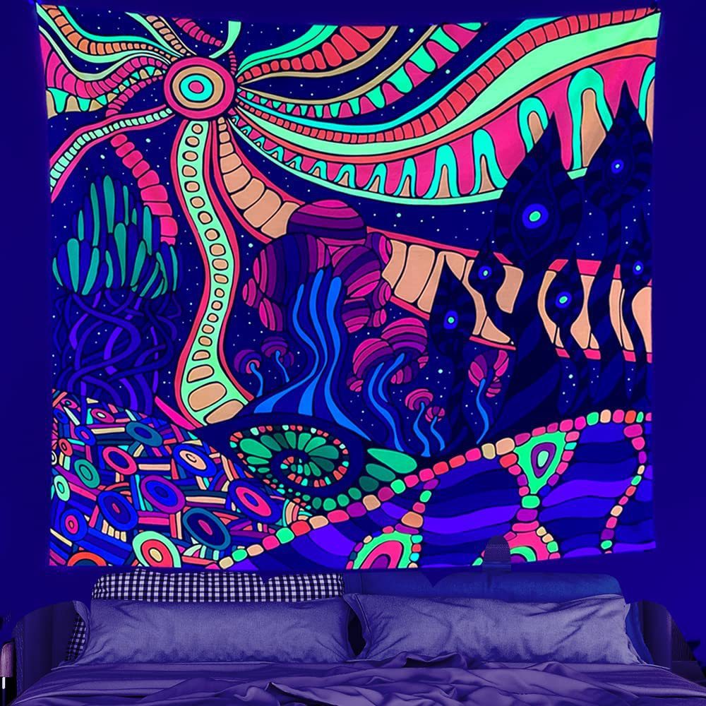 UV Fluorescent Tapestry Skull Flower Eye Design Modern Wall Art
