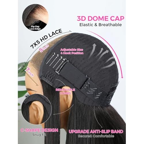 ISEE Hair Glueless Wear and Go Wigs for Beginners Lace Front Wigs for Black Women Human Hair Short Straight Bob Human Hair Wigs Lace Pre Cut Wig 12 Inch