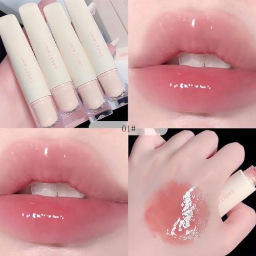 4 Colors Jelly Glossy Lip Gloss Set,Long Lasting Moisturizing Tinted Lip Balm,Plumping Water Lip Glaze, Mirror Hydrating Liquid Lipsticks Brighten Lipstick