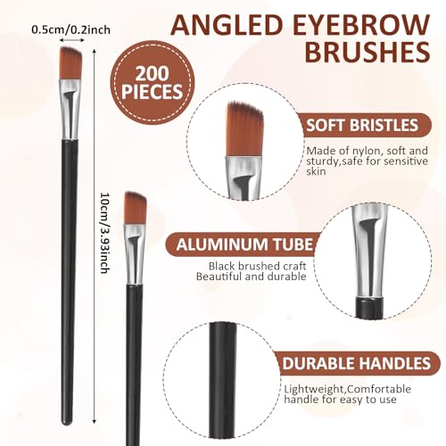 200 PCS Brow Tint Brush Multi Function Eyebrow Brush Cosmetic Brow Brushes for Eyebrows Portable Angled Eyebrow Brush Professional Brow Tint Brush Beauticians Supplies (Black)