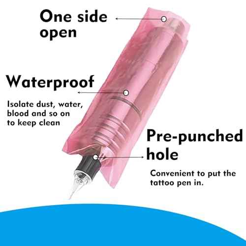 200PCS Tattoo Pen Covers - Rayyl Tattoo Pen Machine Covers Large Size 2.5x7.1 inch Pink for Cartridge Pen Machine Bags Sleeves Tattoo Kit Machine Pen Tattoo Supplies...