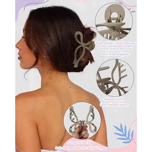4 PCS Bow Hair Clips Bow Claw Clip for Women Nonslip Large Hair Claw Clips for Thin and Thick Hair Strong Hold Hair Bows (Black+Light Brown+Off-White+Dark Brown)
