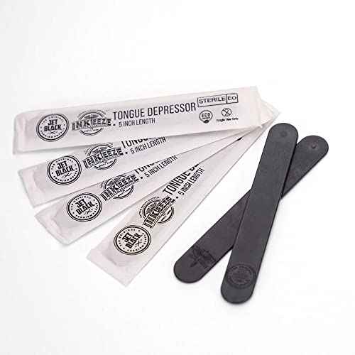 Jet Black Tattoo Tongue Depressor, Eco Friendly Tattoo Supplies, Individually packaged and EO Sterilized, Easy Transferring Ointments, 100 Count